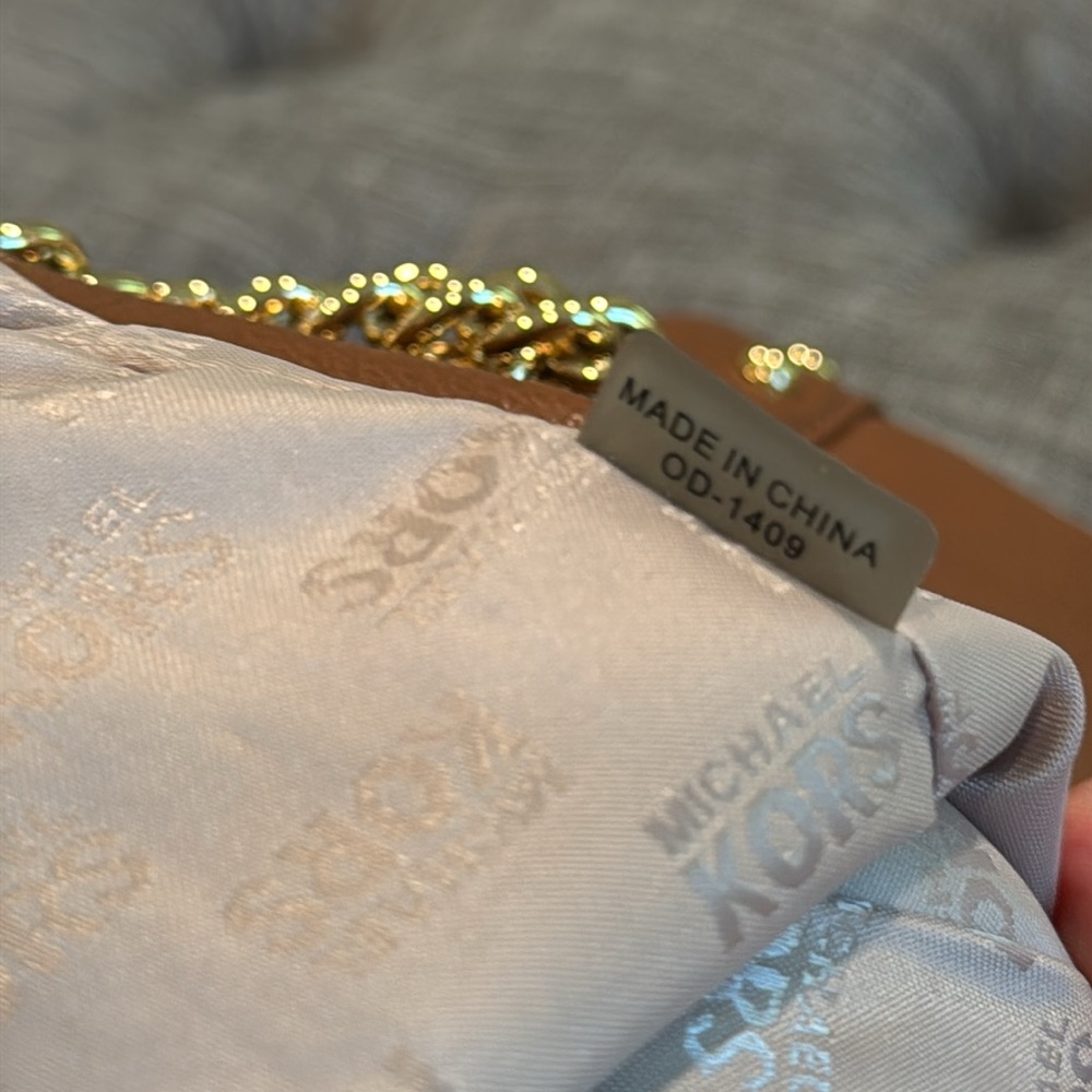 Michael Kors Bag  Brown Pebbled Leather Hobo Bag with Gold Studs and Gold Chain - Picture 12 of 17